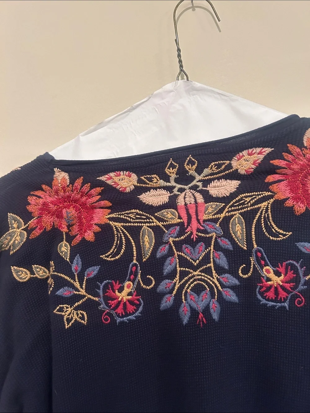 Johnny Was Loana Navy Floral Embroidered Long Sleeve Thermal Top - Picture 7 of 9